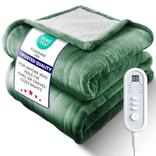 LEERUN Electric Heated Blanket Twin, Ultra‑Cozy Premium Flannel & Sherpa, Even Heat Distribution & Stable Temp, 1–10H Auto‑Off, 8 Temps (86–125.6°F), Overheat Protection, Ideal Gifts for Grandma
