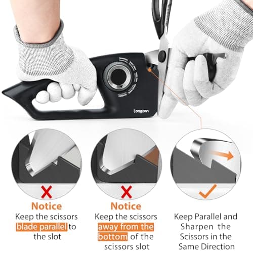 Longzon 6-in-1 Knife Sharpener 5 Stage for Serrated Knives, Scissors with Cut-Resistant Glove,Original Premium Polish Blades,Best Kitchen Knife Sharpener Repair & Restore Pocket Knife, Chefs knife 6