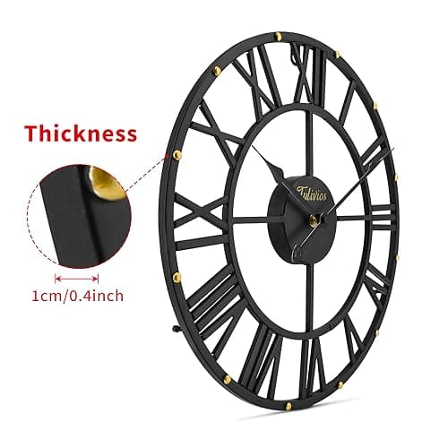 Tulivios Black 16 inch Wall Clock for Living Room Decor,Metal Modern Roman Numeral Clock DIY Without Second Hand, Indoor Outdoor Battery Operated for Bedroom, Kitchen, Office Decor 5