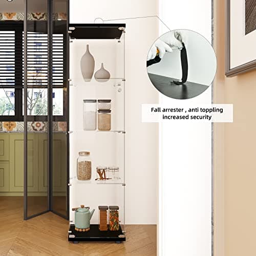 FLYMUHJIA Curio Cabinet Glass Display Case for Collectibles with Door, 4 Display Shelves Showcase, 64.2”Hx16.9''Lx 14.6''W Black 7