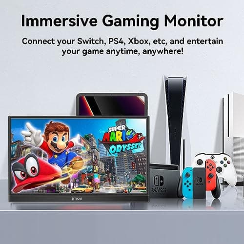 HTNZIR 15.6" 144Hz Portable Gaming Monitor, 1920 * 1080 Resolution, USB-C/HDMI Ports, Travel Monitor External Screen for Laptop, PC, PS5, Mac, Xbox Built-in Speakers and VESA Kickstand 8
