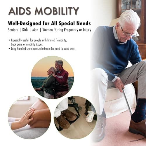 Velette 2 Pack Metal Shoe Horn Long Handle for Seniors - 16.5" Extra Long Shoe Horn for Seniors, 7.5" Travel Shoes Horns for Men, Women, and Kids - Shoehorn Long-Handle, Shoes Spoon, Gifts for Elders 5