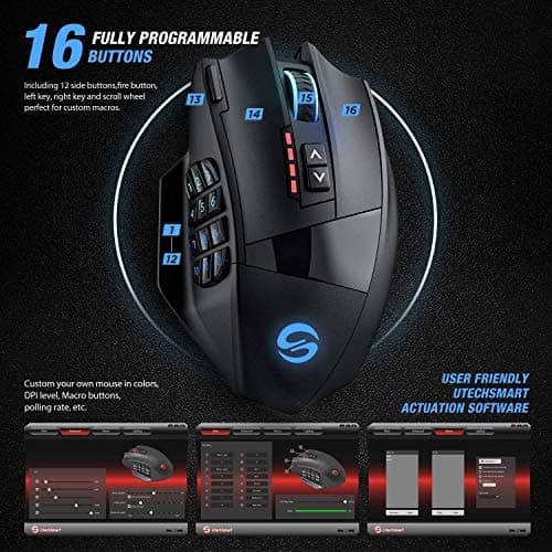 RGB Gaming Mouse Pad and Venus Pro RGB MMO Wireless Gaming Mouse, UtechSmart Large Extended Soft Led Mouse Pad with 14 Lighting Modes, 16,000 DPI Optical Sensor, 2.4 GHz Transmission Technology 8