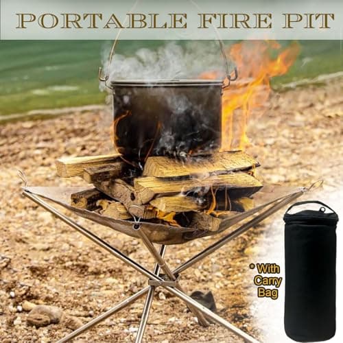 22 Inch Portable Outdoor Fire Pit with Carrying Bag,Foldable Stainless Steel Mesh Fireplace Wood Burning Collapsible Fireplace for Camping Outdoor Hiking BBQ Picnic 2