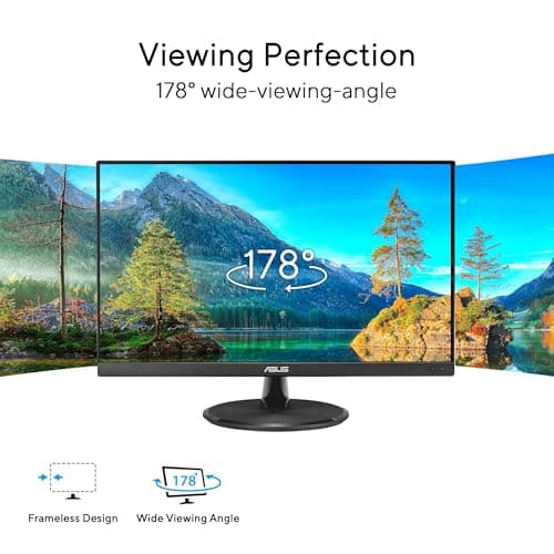 ASUS VP229Q 21.5” Monitor, 1080P Full HD, 75Hz, IPS, FreeSync/Adaptive-Sync, Eye Care, HDMI DisplayPort VGA, Frameless, VESA Wall Mountable Black 2