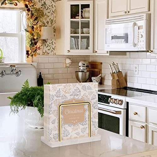 Livabber Napkin Holder, Metal Napkin Storage Modern Freestanding Tissue Paper Dispenser for Table Kitchen Countertop (Marble Base, Gold) 5