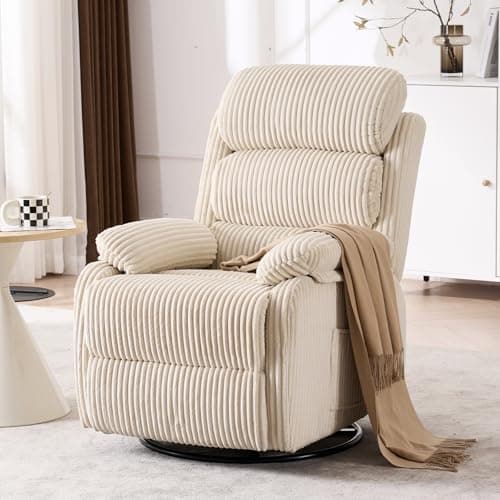 Adult 360° Rocking Recliner Chair，Nursery Rocker Reclining Chair with Side Pocket, a Comfy upholstered Single Sofa Armchair. Suitable for Living Room, Bedroom Nursing use, Velvet Fabric in Beige