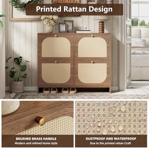 Nicetree Shoe Cabinet Storage for Entryway, Narrow Shoe Organizers with 4 Flip Drawers, Freestanding Large Shoe Rack with 3-Tier Adjustable Shelves for Hallway (4-Drawers, Oak Color) 5