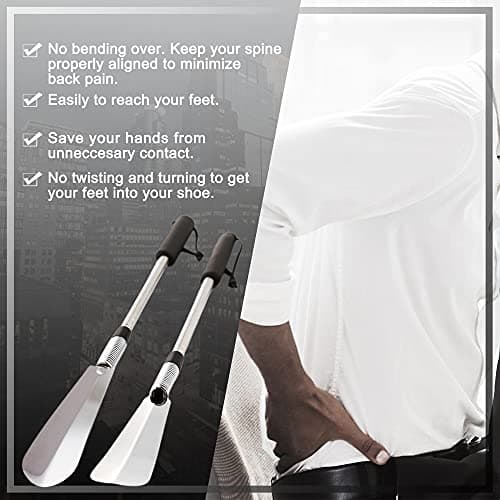 Extendable Shoe Horn, Lifter 16" to 31", Shoe Helper, Travel Shoe Horn Long Handle for Seniors, Metal Shoe Horn for Men, Kids or Adults, Extends & Collapses Stainless Steel Telescopic Spring Shoehorn 5