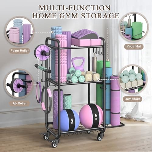 Multi-Functional Home Gym Storage Rack - Yoga Mat Storage Rack, Dumbbell Weight Rack & Workout Equipment Storage with Heavy-Duty Steel Construction for Gym Fitness Organizer (Black) 8