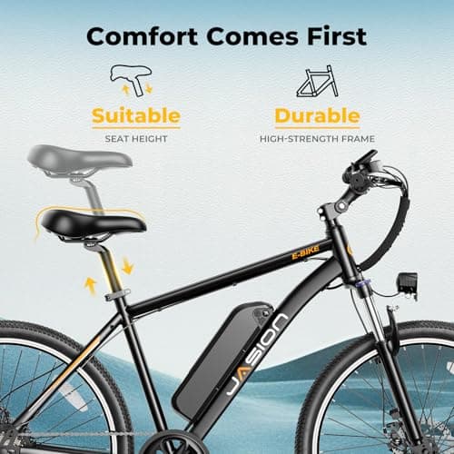 Jasion EB5 Electric Bike for Adults with Peak 1000W Brushless Motor, 40Miles 20MPH Commuting Electric Mountain Bike with 360Wh Removable Battery, 7-Speed, 26" Tires and Front Fork Suspension 5