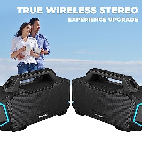Bluetooth Speaker,Musibaby M1 Portable Bluetooth Speakers:Loud Stereo Sound with Subwoofer,Deep Bass,IPX6 Waterproof,Wireless Speaker with BT5.3,Dual Pairing,24H+ Playtime for Outdoor,Beach(Blk) 6