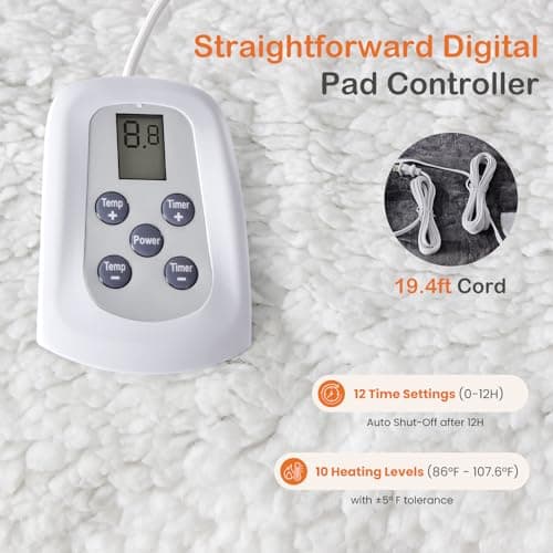 Sweetcrispy Heated Blanket Twin Size, 62''x84'' Heating Electric Blanket with 10 Heat Levels and Auto-Off, Washable Dual-Sided Flannel & Sherpa Fabric Electric Blanket Warmer ETL Certificated 5