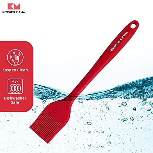 Kitchen Mama Silicone Basting Pastry Brush: Set of 2 Heat Resistant Basting Brushes for Baking, Grilling, Cooking and Spreading Oil, Butter, BBQ Sauce, or Marinade. Dishwasher Safe (Red) 2