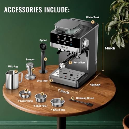 TENKER Espresso Machine with Grinder, 20 Bar Coffee Machine with Milk Frother for Home, All-in-One Stainless Steel Coffee Maker to Make Latte, Cappuccino, Hot or Cold Brew Iced Coffee 8