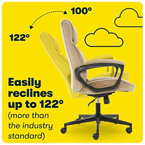 Serta® Hannah Executive Home Office Desk Chair, Ergonomic Mid-Back with Lumbar Support, Firm Seat Cushion, Layered Body Pillows, Padded Armrests, Swivel Base, Easy Assembly, Microfiber, Beige 10