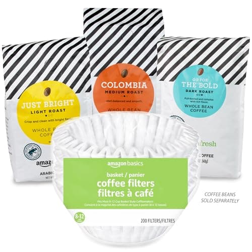 Amazon Basics Basket Coffee Filters for 8-12 Cup Coffee Makers, White, 200 Count 6