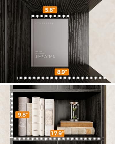 Casaottima 5-Tier Open Bookshelf and Bookcase, Floor Standing Display Storage Shelves for Living Room, Tall Book Shelf for Bedroom, Home Office, Dining Room, Black 7