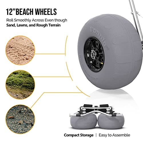Bonnlo Deep U Kayak Cart Trolley Canoe Paddle Board Boat Cart Carrier Dolly with 12" Big Beach Wheels Balloon Kayak Wheels Cart Foldable, Free Pump, 2 Ratchet Straps- Perfect for Soft Sand (Silver) 7