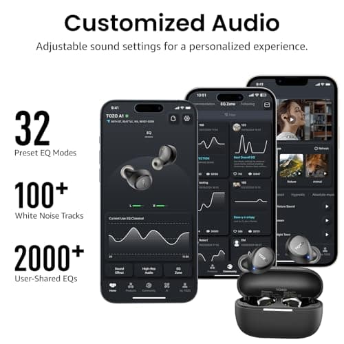 TOZO A1 Wireless Earbuds Bluetooth 5.3 Light Weight in Ear IPX5 Waterproof Headphones 2 Mic for AI Calls, Immersive Premium Sound Bass Headset with Charging Case, 32 Presets EQ Customization via App 7