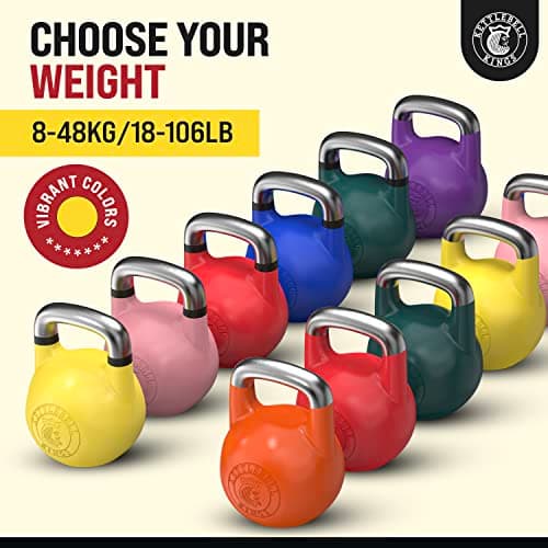 Kettlebell Kings Competition Kettlebell Set - Professional and Beginner Kettlebell Weights 8-48 KG for Women and Men - Powder Coated for Better Grip - Superior Balance and Comfort for Rep Workouts 7
