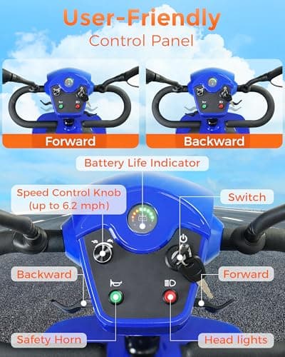 MOVEMAGIC 30 Miles Long Range 4 Wheel Electric Mobility Scooter, Foldable Travel Scooter for Adults with 350W Motor, 300 lb Capacity, 720Wh Battery, Dual Baskets (Blue, Modern Style) 6