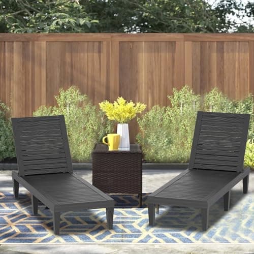 EasyUp Outdoor Chaise Lounge Chair, Resin, 5-Level Adjustable Backrest, Waterproof, UV and Fade Resistant, Gray (Lounge Chair Light Brown（1 Set）) 7