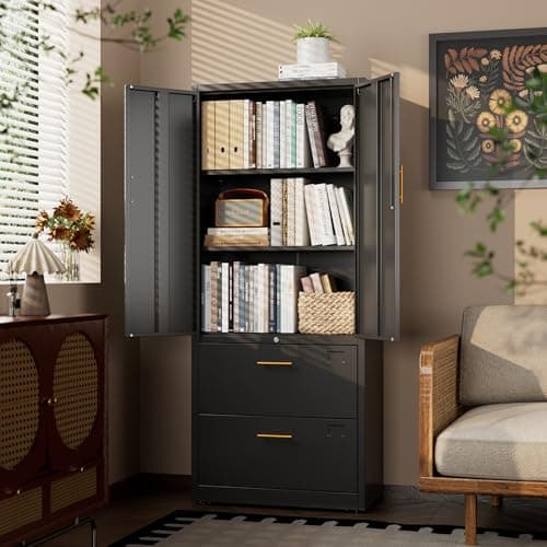 GangMei 2 Drawer Lateral File Cabinet with Lock, Metal Filing Storage Cabinet with Locking Doors and 2 Adjustable Shelves for Home, Office, School, Fits A4/Letter/Legal Size Folders, Assembly Required 9