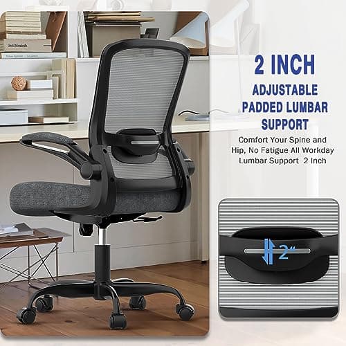 Mimoglad Ergonomic Office Chair - BIFMA Certified, Flip-up Armrests & 135° Recline, Adjustable Lumbar Support - Space-Saving Task Chair for Business/Team Office & Home (Iron Gray, 300lbs) 7