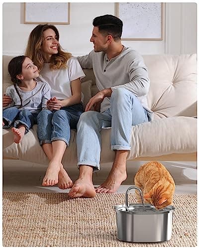 PEKTACO Cat Water Fountain, Pet Water Fountain Dog Water Dispenser Drinking Fountain, 3.2L/108oz Stainless Steel Water Fountain for Cats Indoor 9