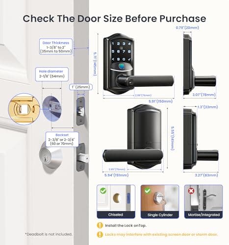 Veise VE029 WiFi Smart Lever Lock, Fingerprint Keyless Entry Door Lock with Handle, Built-in WiFi, Remote App Control, Electronic Digital Knob for Front Door and Bedroom, IP65 Waterproof, Matte Black 8