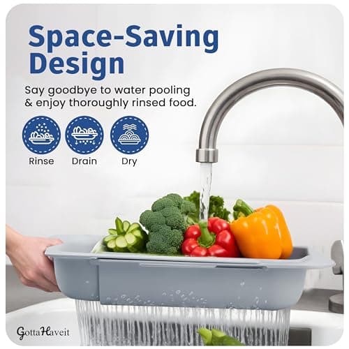 GottaHaveit Over The Sink Colander for Kitchen - Collapsible Strainer Basket, for Fruit and Vegetable Wash, Drain Pasta, Dry Dishes. (7.9” W, x 14-19.3” L, x 2.75” H) Gray 2