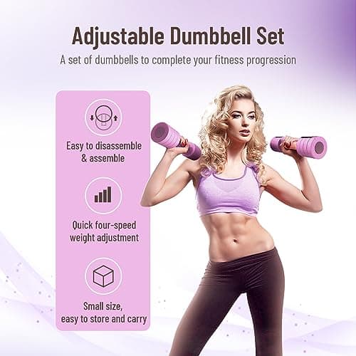 GLAUCUS Adjustable Weight Dumbbells Set- A Pair 4lb 6lb 8lb 10lb (2lb-5lb Each) Free Weights Set for Women at Home Gym Equipment Workouts Strength Training for Teens,Purple 5
