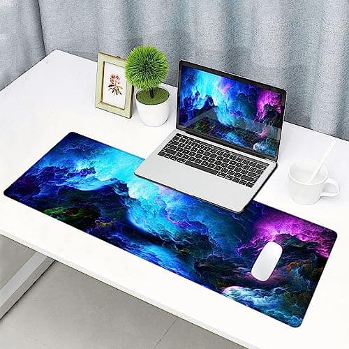 SANWUMIAN Gaming Mouse Pad, Large Non-Slip Rubber Base Mousepad, Keyboard Mouse Mat, Desk Pad with Stitched Edges, 31.5x11.8inch, Dazzling Galaxy 6