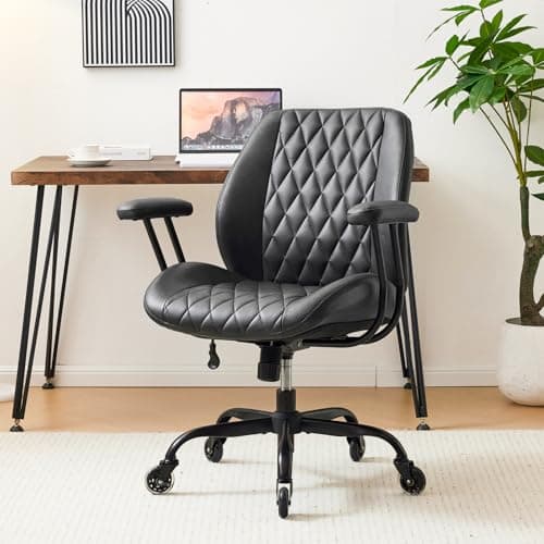 YFO Home Office Desk Chair Office Rubber Casters Ergonomic Computer Chair with Lumbar Support Adjustable Height Rolling Swivel Executive Task Armrests Chair， Black PU