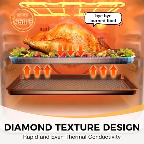 HONGBAKE 9-Piece Baking Pans Set Nonstick, Stackable Non Toxic Bakeware Sets with Diamond Texture, Oven Pan Set for Cooking, Includes Cookie Sheet with Rack, Cake Pan, Roasting Pan, Muffin Tin, Gold 9