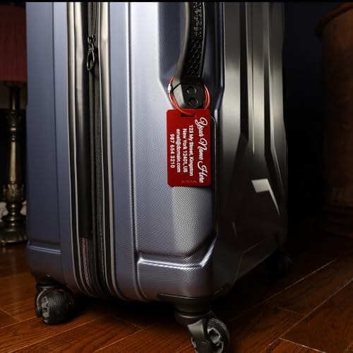 Heavy Duty Custom Luggage Tags - Personalized Anodized Aluminum Luggage Identifiers for Suitcases Pack of 2 (Black, 2x3.5) 8