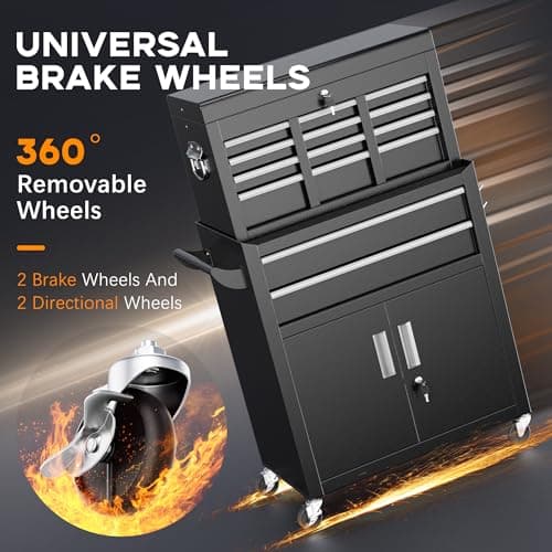 INTERGREAT Rolling Tool Chest with Wheels and 8 Drawers, Detachable Large Tool Cabinet with Lock for Garage, Locking Mechanic Tool Cart with Black Liner for Warehouse, Workshop, High Capacity 5