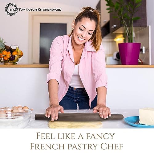 Premium Black Walnut French Style Rolling Pin - Tapered, Non-Stick, Ergonomic Design for Precision Baking, 18 Inches By Top Notch Kitchenware 5