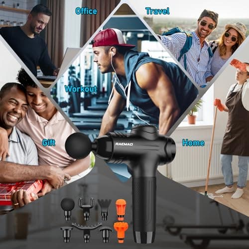RAEMAO Massage Gun, Handheld Electric Deep Tissue Muscle Massager for Athletes for Pain Relief Attaching 8 Replacement Heads, Percussion Massager with 10 Speeds, Father's Day Gifts, Black 8