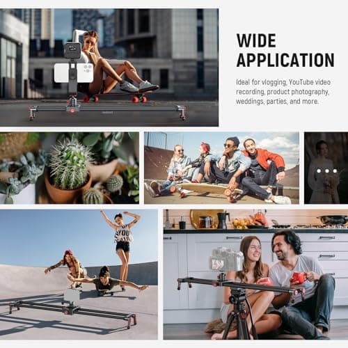 NEEWER 24in/60cm Carbon Fiber Camera Slider with 360° Ball Head/Phone Clamp/Action Camera Mount, Dolly Rail Track with 4 Bearings & Adjustable Legs, Compatible with GoPro Insta360 iPhone Android, CS2M 8