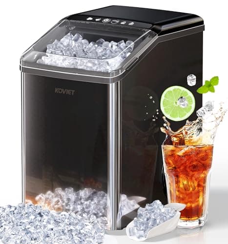 KOVIET Nugget Ice Makers Countertop, Soft Pebble Ice Machine, Chewable Crushed Pellet Ice 42lbs/Day, Self-Cleaning Drainpipe Ice Maker for Party, Home, Kitchen, Bar, Office, Black