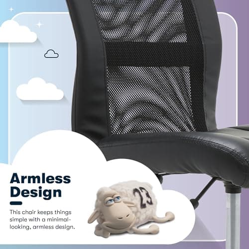 Serta Essential Armless TaskChair, Small Desk Chairs with Wheels, Breathable Mesh Back and Faux Leather, Quality Foam Cushion Seat for Comfort, Minimal Design for Vanity Table, Black 6