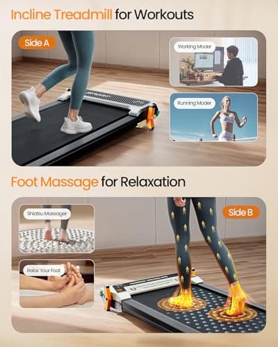 AKLUER Walking Pad with Incline - Dual-Sided 2 in 1 Under Desk Treadmill with Shiatsu Foot Massager, 330LBs Walking Pad Treadmills for Home and Office, LED Display and Remote Control, Black 5