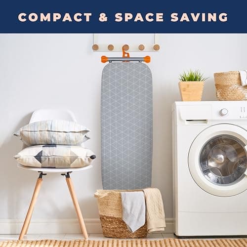Happhom Ironing Board, Compact and Space Saver Patented Ironing Board with Extra Thick Heavy Duty Padded Cover, Height Adjustable, Easy Storage with Smart Hanger and Lightweight Design (13x43) 5