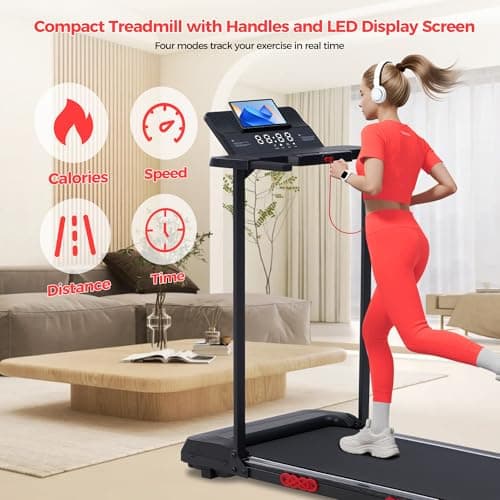 Electric Walking Pad with Handle Bar, 0.6-10MPH Portable Walkingp Pads Treadmills with Handles for Home Apartment Small, 3.5HP Foldable Folding Compact Treadmill for Small Spaces, LED Display, 400LBS 3