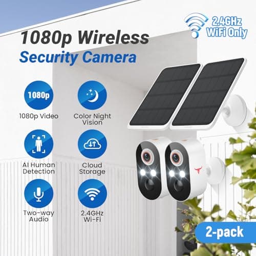 Blazique 1080p Solar Security Camera, Smart AI Human Detection, Color Night Vision, 2-Way Audio, Cloud Storage Sold Separately, 2.4G WiFi, Wireless Indoor/Outdoor Surveillance Bullet Cam (2 Pack) 2