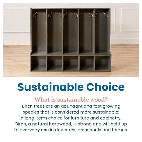 ECR4Kids Streamline 5-Section Toddler Coat Locker with Bench, Classroom Furniture, Grey Wash 7