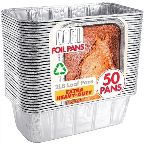 2LB Loaf Pans (50 Pack) - Size: 8 1/2" x 4 1/2" x 2 1/2" - Extra Strong Disposable Aluminum Foil Bread Pans for Baking, Standard Size Tins, Great for Homemade Bread, Side dishes, and Lasagna