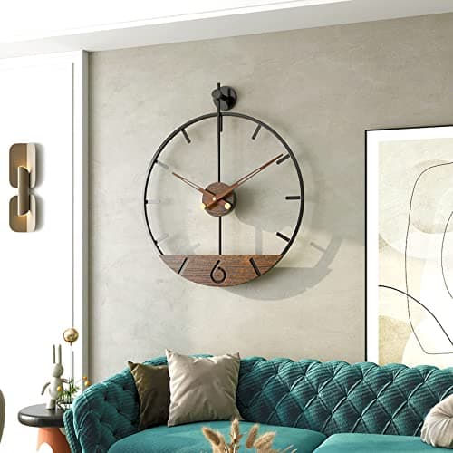 DAYDAYART Modern Wood Walnut Dial Wall Clock, Large Simple Wall Decor Metal Frame Silent Non Ticking Clock for Living Room Decor, Kitchen, Bedroom, Study Decoration, Handmade Home Gift Idea, 15.8 in 6